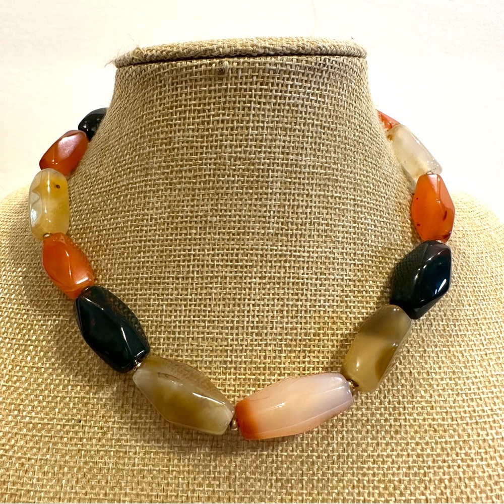 Gorgeous Multi Gemstone Genuine Necklace- orange, ivory, black - Agate